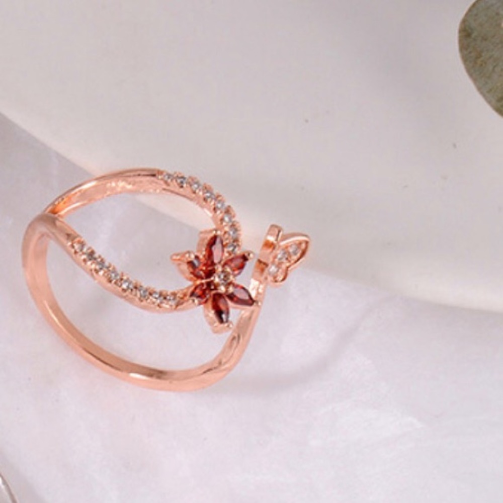 CZ Rose Gold Butterfly & Flower Ring - Picture 3 of 3